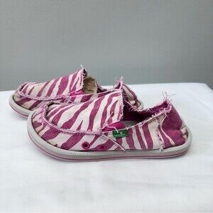 Sanuk pink zebra loafers youth girls 2 washable